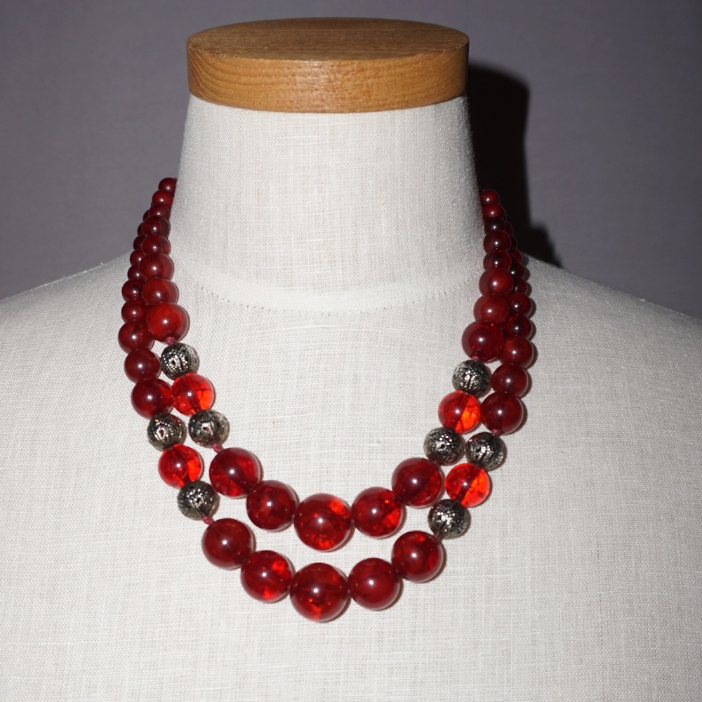 Robert Rose Red Acrylic Necklace